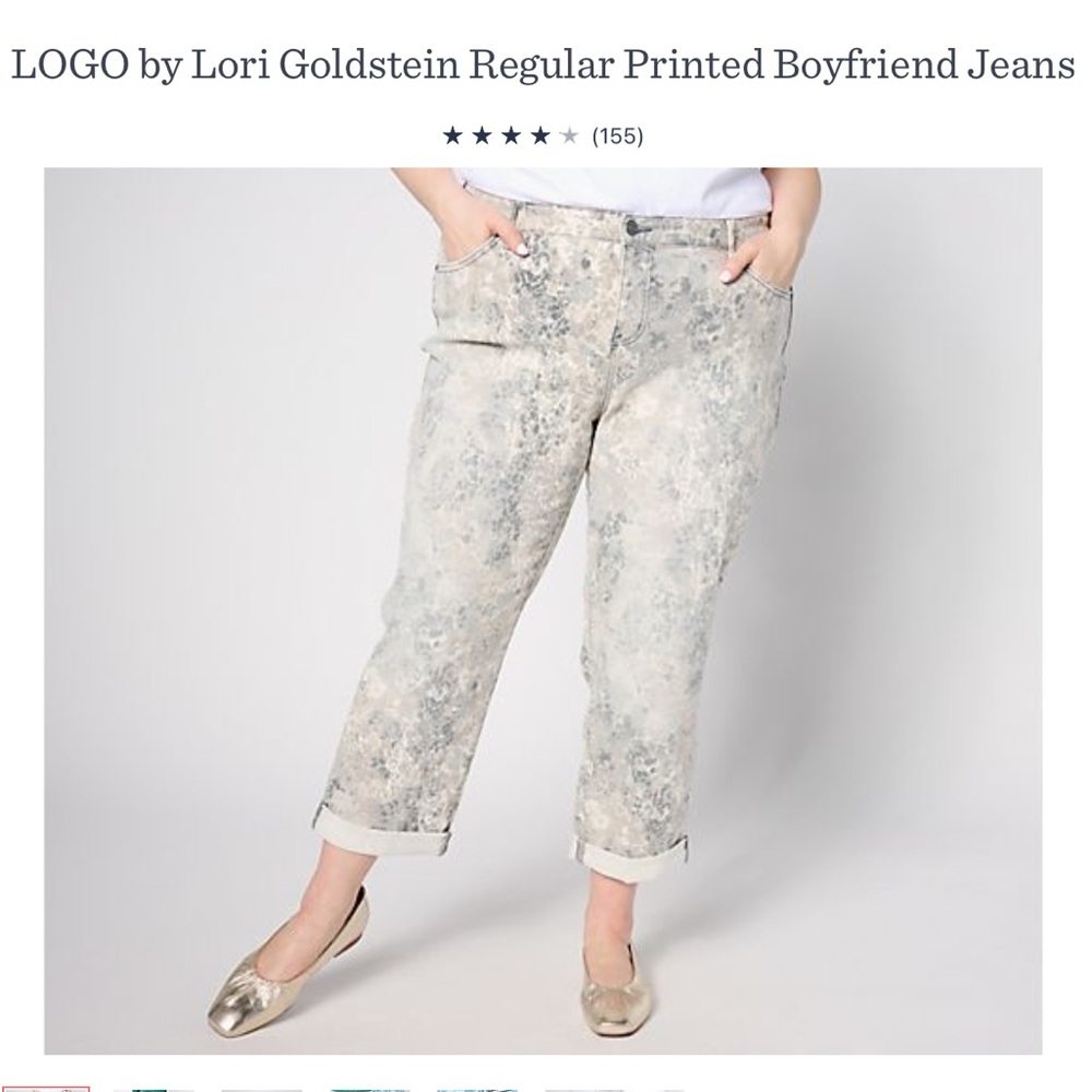 NWOT LOGO by Lori Goldstein boyfriend cropped jeans natural animal size 12